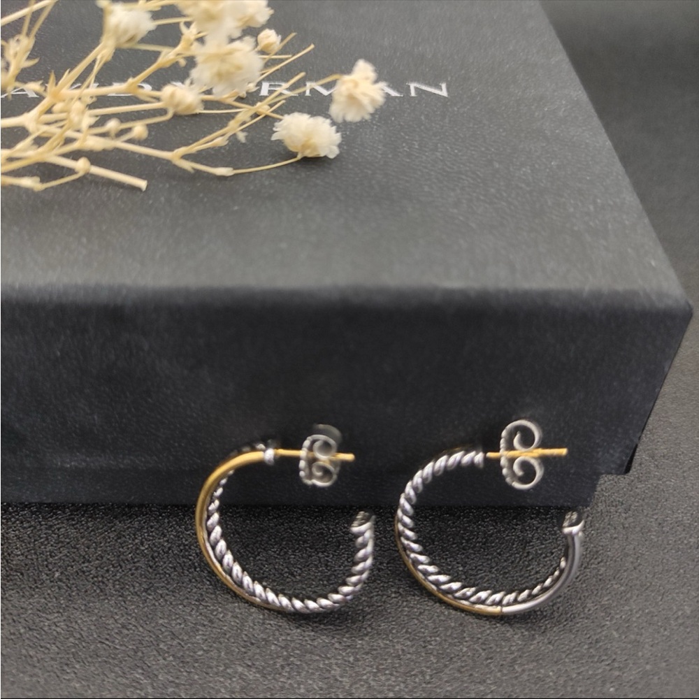 David Yurman Two-Tone Rope Hoop Earrings - Gold & Silver